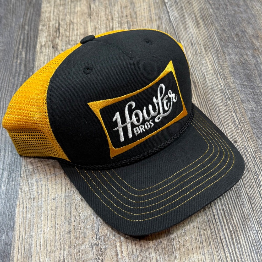 Howler Bros Trucker Hat Unisex OSFM Black Yellow Embroidered Patch Snapback Cap